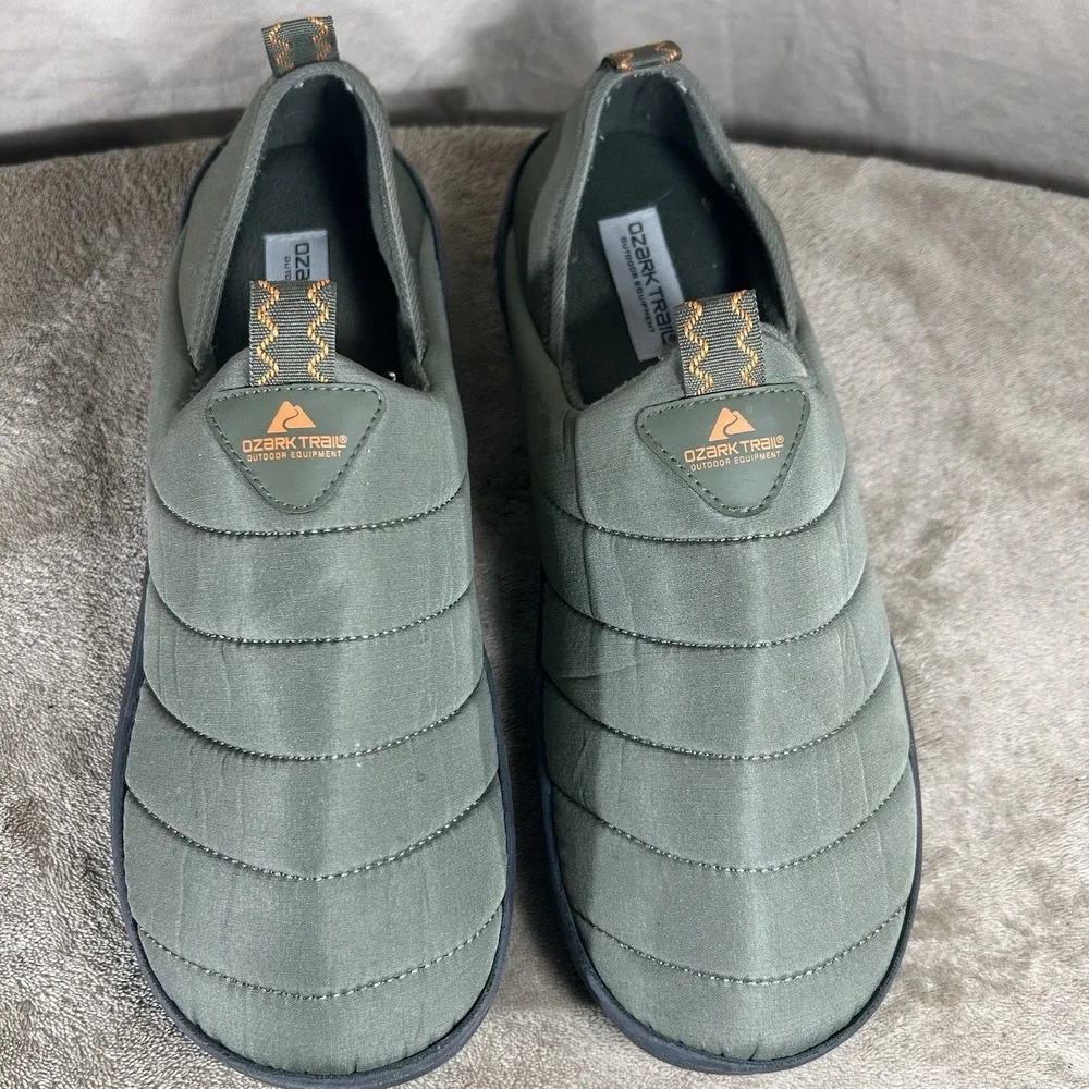 Ozark Trail Quilted Puffer Slipper Shoes Green Orange Accent Men's Size 11